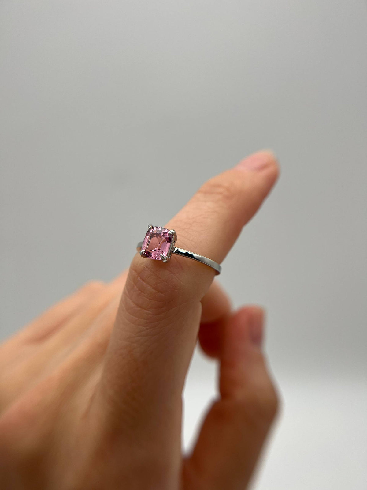Pink Spinel Qushion Ring