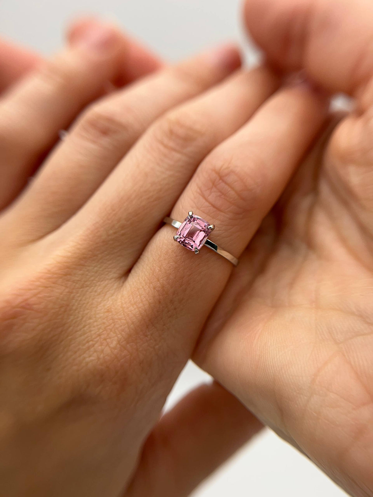 Pink Spinel Qushion Ring