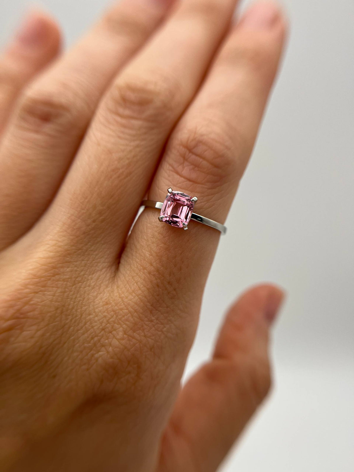 Pink Spinel Qushion Ring