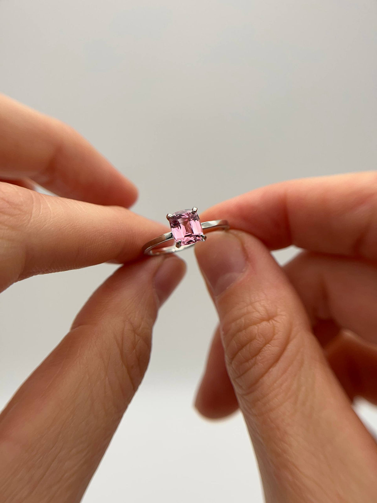 Pink Spinel Qushion Ring