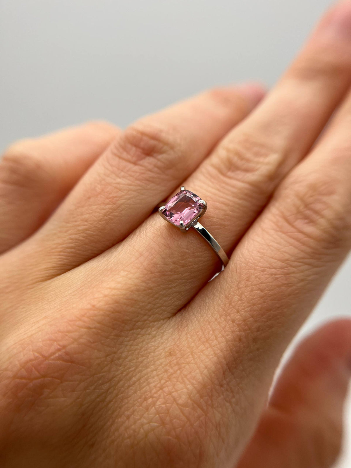 Pink Spinel Qushion Ring