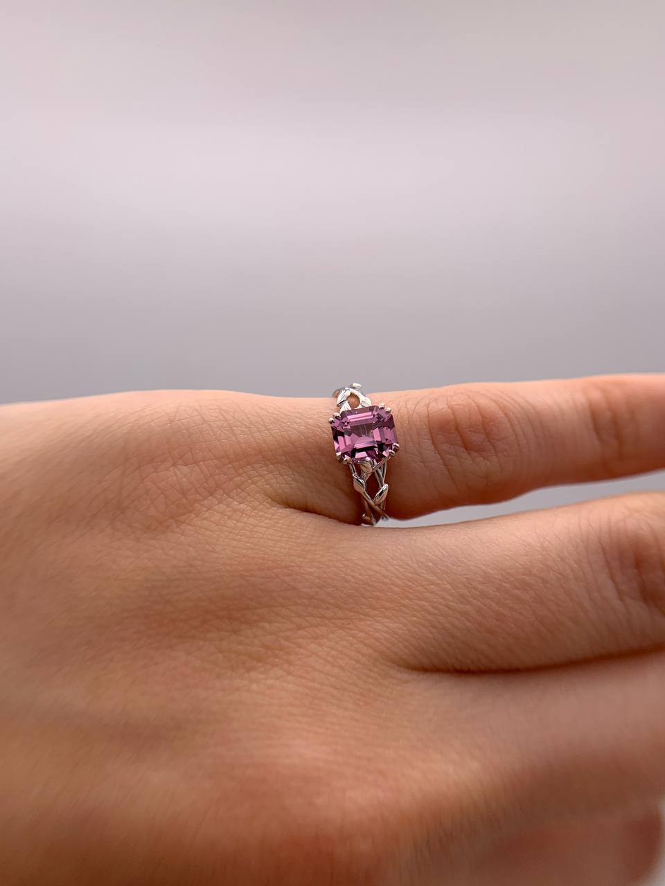 Pink Spinel Floral Ring