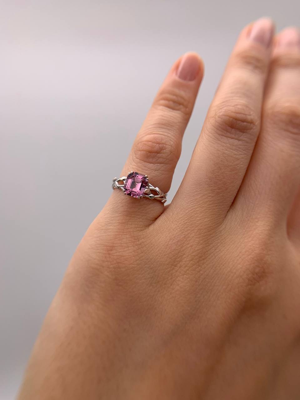 Pink Spinel Floral Ring