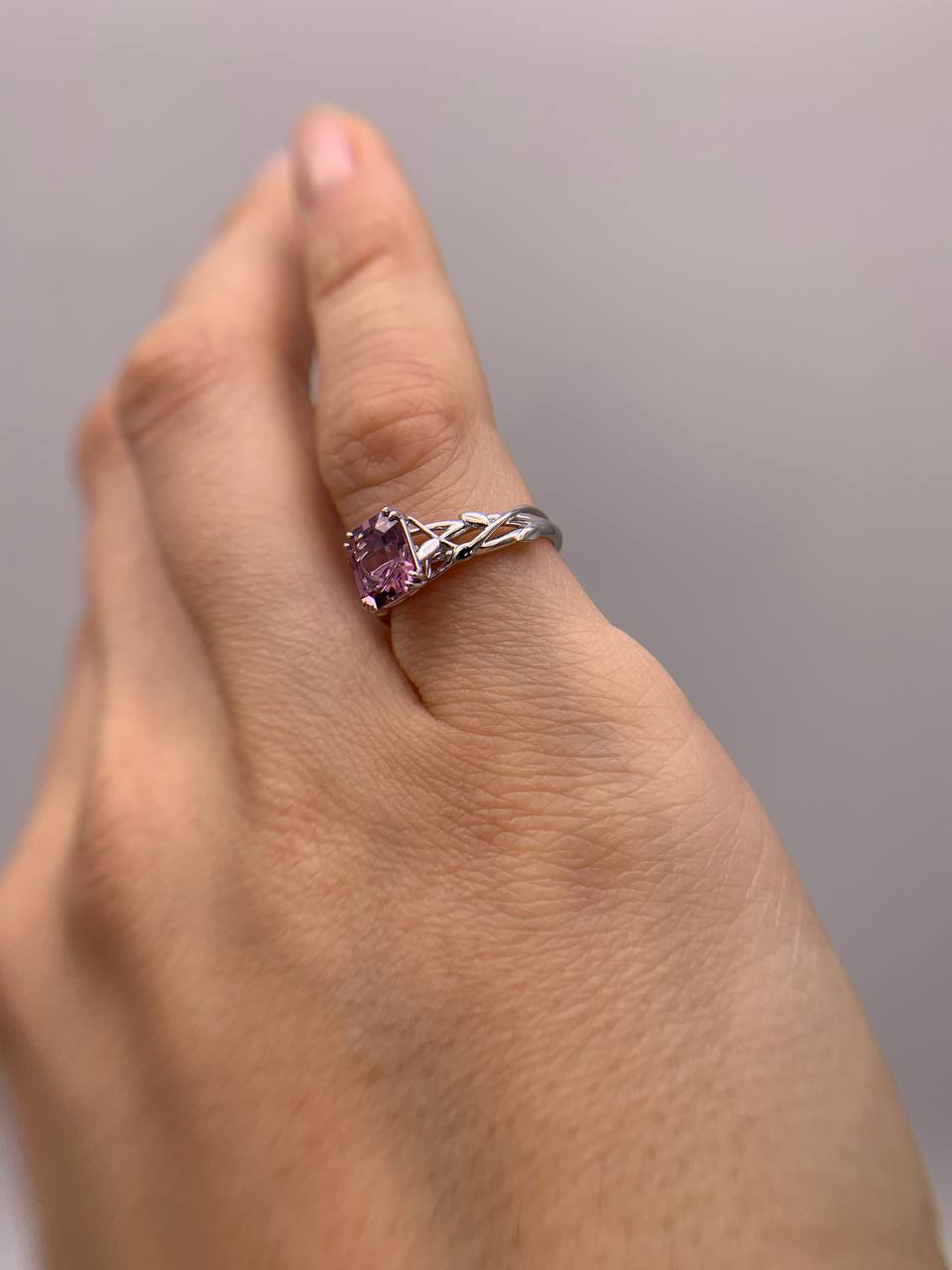 Pink Spinel Floral Ring