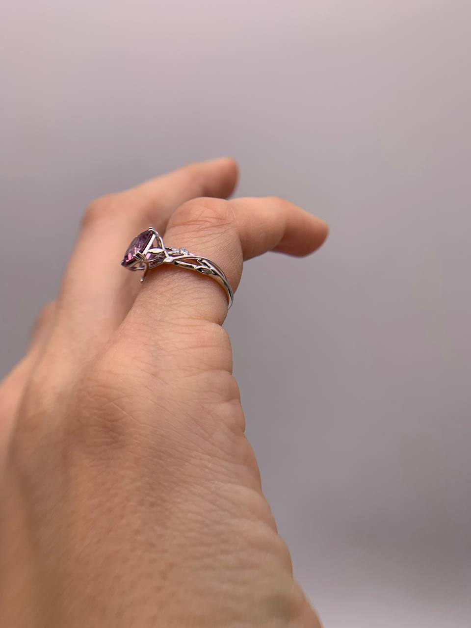 Pink Spinel Floral Ring