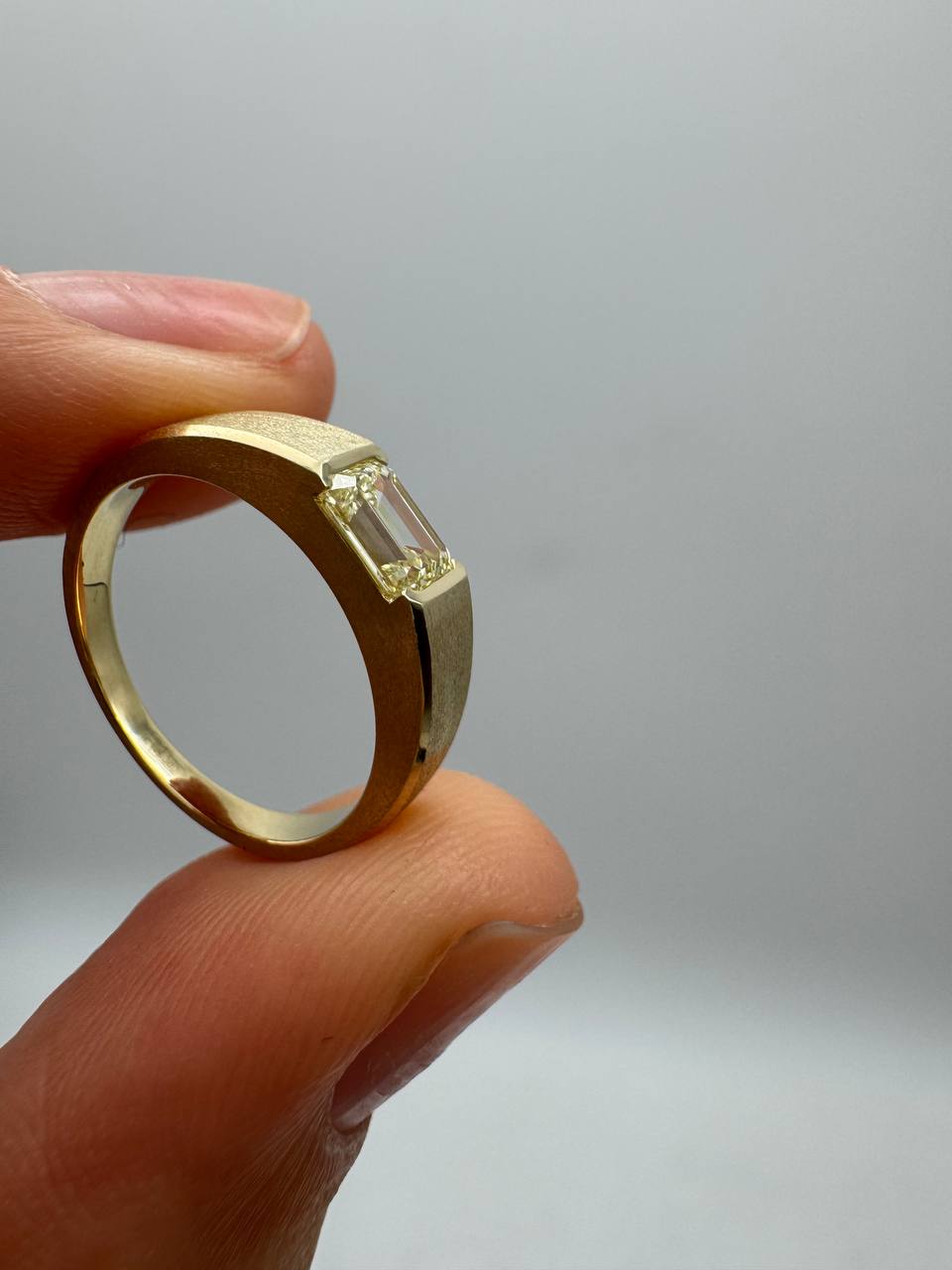 Yellow emerald diamond signet
