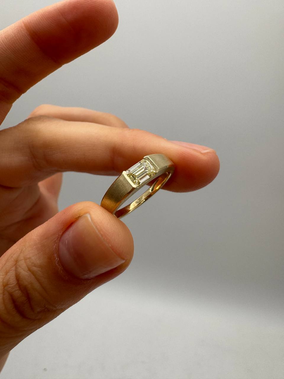 Yellow emerald diamond signet