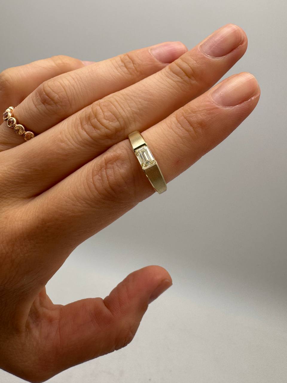 Yellow emerald diamond signet
